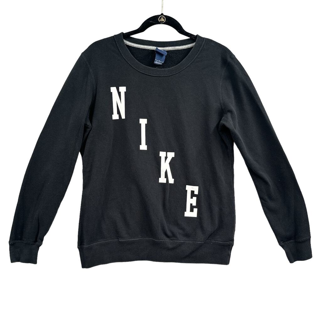 Nike Y2K Minimalist Sweatshirt Lg Black Crewneck Spellout Streetwear Athleisure